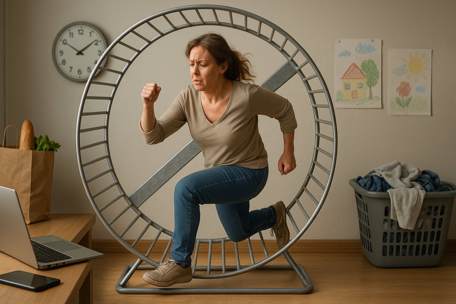 Frau führt ein Leben im Hamsterrad